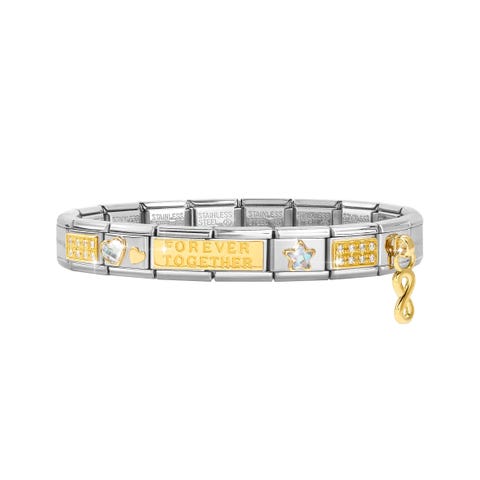 Composable Classic Bracelet, Yellow Gold Links, Love, Infinity Theme Stainless steel and bonded yellow gold bracelet with white Cubic Zirconia