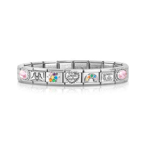 Composable Classic Bracelet, Sterling silver, SOUL SISTER Theme Stainless steel bracelet with Sterling silver symbols and coloured Cubic Zirconia