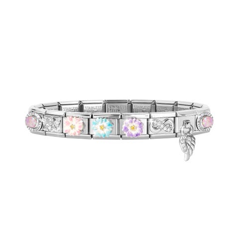 Composable Classic Bracelet, Sterling silver, Cubic Zirconia with Flowers Stainless steel bracelet with Sterling silver symbols and coloured Cubic Zirconia