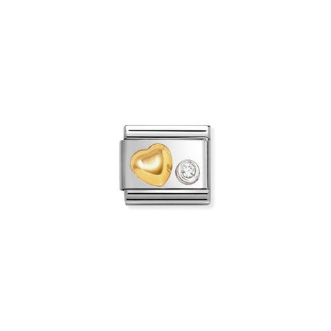 Composable Classic Link, Gold Heart, CZ set in silver Stainless steel and bonded yellow gold Link  with symbols, sterling silver and Cubic Zirconia details