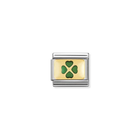 Composable Classic Link green Four-Leaf Clover Link in bonded yellow gold and enamel Good Luck