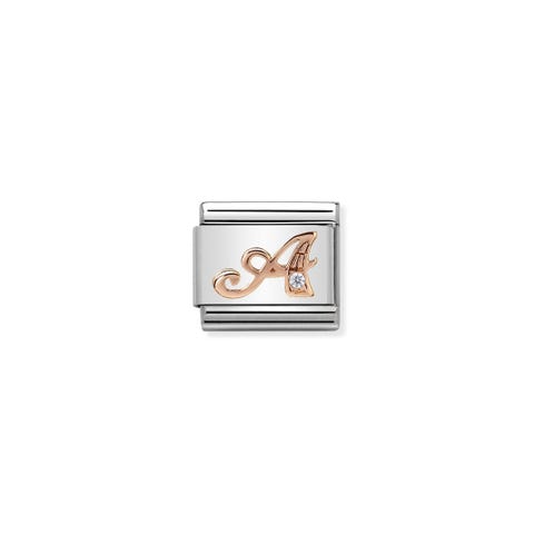 Composable Classic Link Letter A in Rose Gold and Cubic Zirconia Link with Letter in 9K rose gold and Zirconia