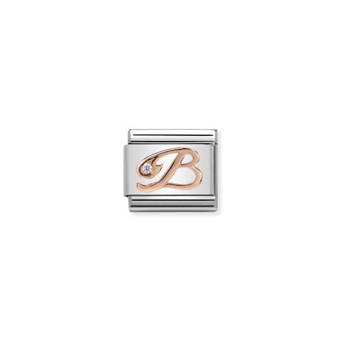 Link Composable Classic Lettre B en Or Rose et Pierre Link avec lettre de l'alphabet en Or rose 375 et Zirconium