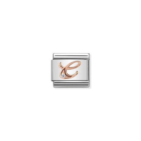 Link Composable Classic Lettre C en Or Rose et Pierre Link Classic en Acier et Zircon Cubique avec lettre