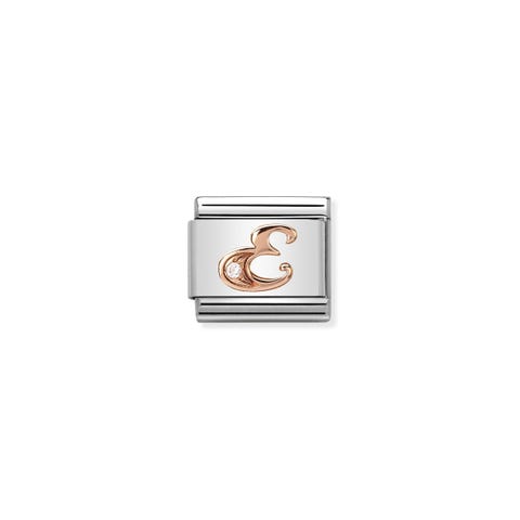 Link Composable Classic Lettre E en Or Rose et Pierre Link avec Zircons Cubiques blancs en Acier et Or rose 375