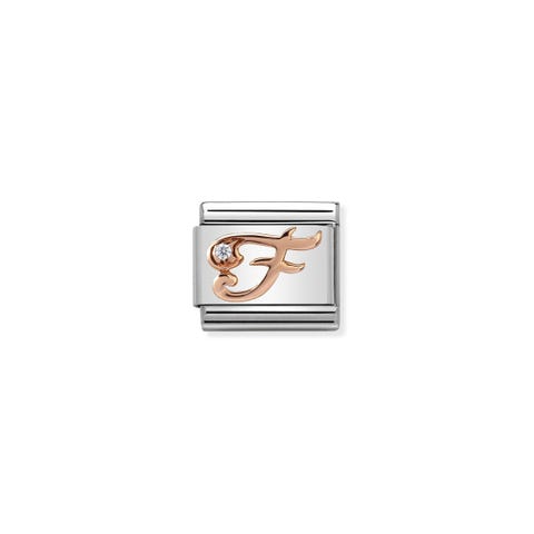 Link Composable Classic Lettre F en Or Rose et Pierre Link avec lettre en italique en Or rose 375 et Zirconium