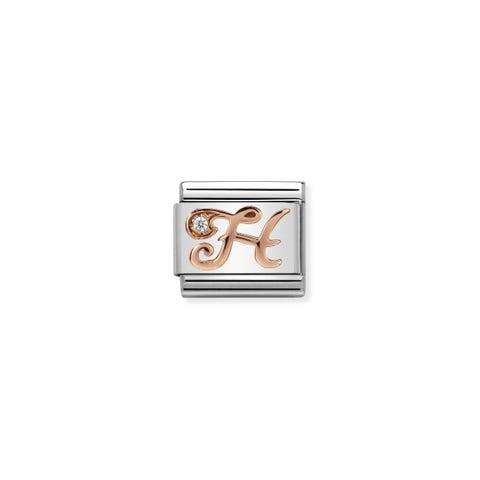 Link Composable Classic Lettre H en Or Rose et Pierre Link en Acier, Or rose 375 et Zircons Cubiques Zirconia