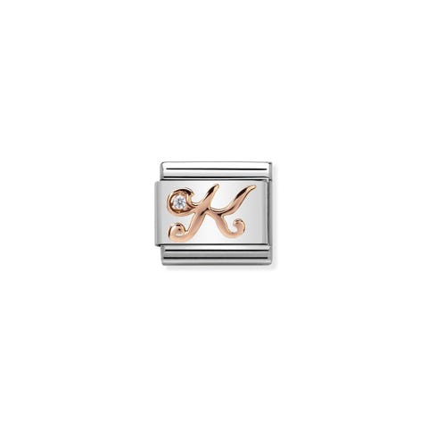 Link Composable Classic Lettre K en Or Rose et Pierre Link avec lettre K en Acier, Or rose 375 et Zirconium
