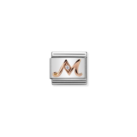 Link Composable Classic Lettre M en Or Rose et Pierre Link avec lettre de l'alphabet en Or rose 375 et Zirconium