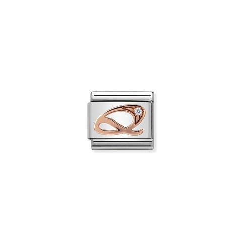 Link Composable Classic Lettre Q en Or Rose et Pierre Link en Or rose et Zirconium avec lettre
