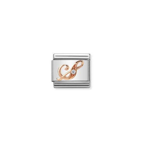 Link Composable Classic Lettre S en Or Rose et Pierre Link en Acier et Zirconium avec lettre en Or rose