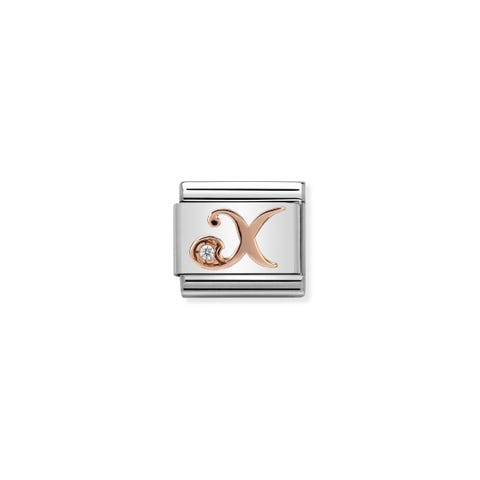Link Composable Classic Lettre X en Or Rose et Pierre Link avec lettre en Or rose 375 et Zirconium blanc