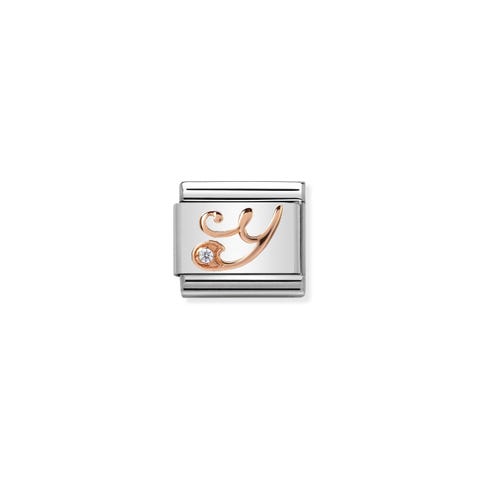 Link Composable Classic Lettre Y en Or Rose et Pierre Link en Acier, Or Rose et Zirconium blanc