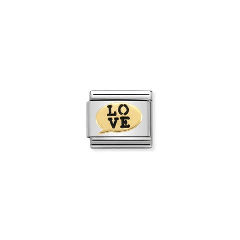 Composable Classic Link Black Love Link in stainless steel, bonded yellow gold and coloured enamel