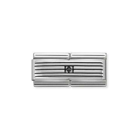 Doppio Link Composable Classic Righe con Pietra Link in Acciaio e disegno decorativo in Argento 925