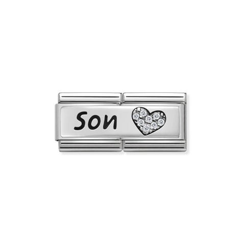 Double Link Composable Classic Son Link avec Cœur et inscription en Argent 925 et Zirconium