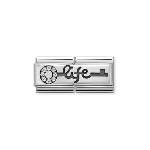 Double Link Composable Classic Clé avec Life Link en Acier, Argent 925 et Zirconium
