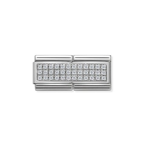 Double Link Composable Classic avec Pierres blanches Link en Argent 925 avec Zircons Cubiques blancs