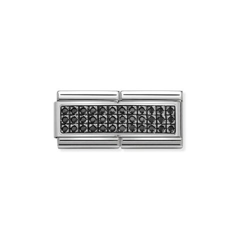 Doppio Link Composable Classic con Pietre nere Link in Argento 925 con Cubic Zirconia neri