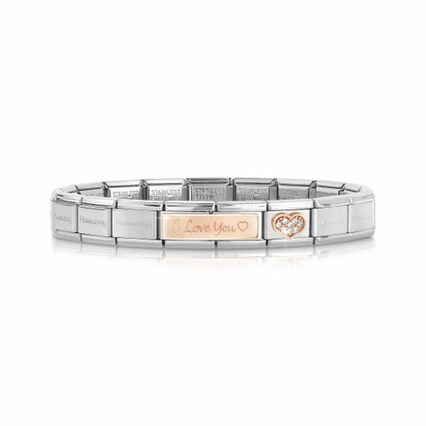 Bracciale Composable Classic I love you con cuore Bracciale con link in Oro Rosa 375 e Zirconi