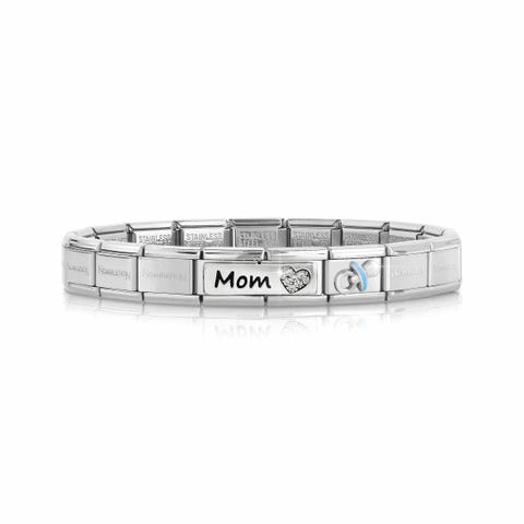 Composable Classic Bracelet with Light Blue Pacifier and Mom Bracelet with Heart and Zirconia and 