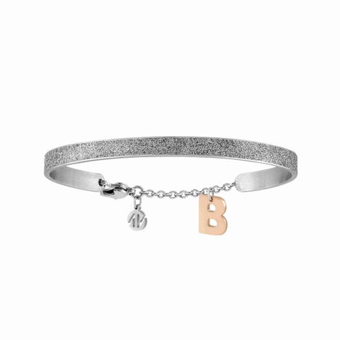 Bracciale Messaggiamo con Lettera B Bracciale in Acciaio e Smalto nero glitter