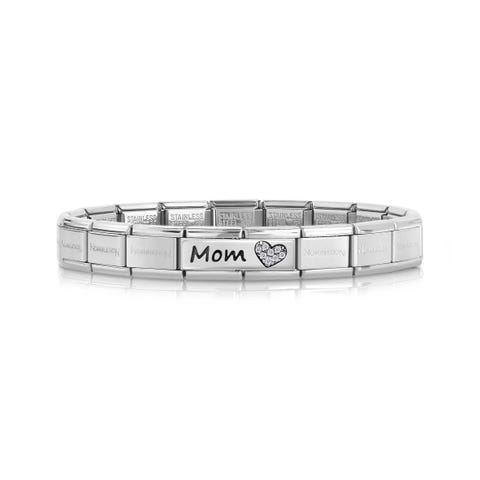 Bracciale Composable Classic scritta Mom Bracciale con scritta e Cuore con Zirconi