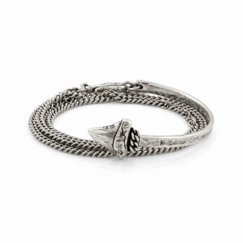 Bracciale Freedom semirigido con dente di squalo Bracciale in ottone con catena e parte semirigida