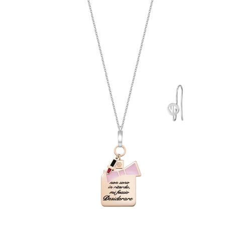 Collana Messaggiamo Non sono in ritardo, mi faccio desiderare Collana che diventa Orecchino con Rossetto e pendente con fiocco oro rosa