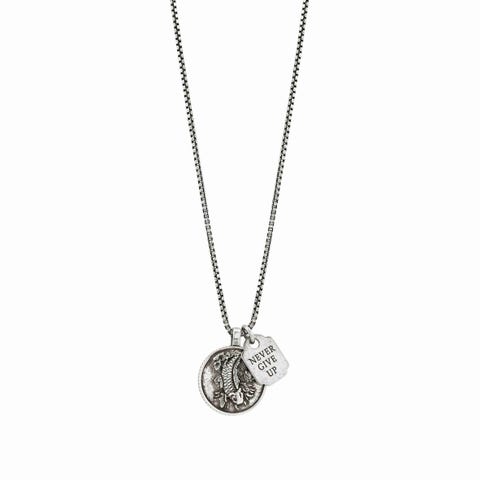 Collana in Ottone Freedom Never Give up Collana in Ottone con carpa e piastrina