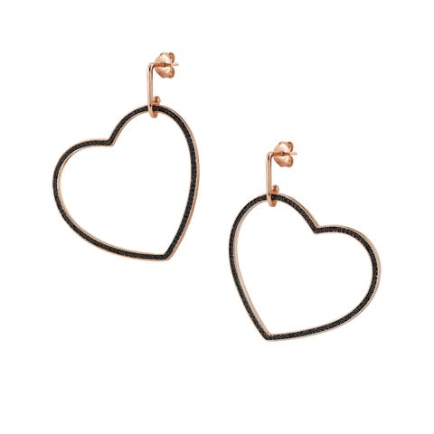 Boucles d'oreilles Émotions avec grand cœur noir Boucles d'oreilles avec pendentif cœur noir