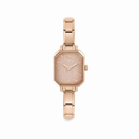 Composable Watch with Pink Glitter Dial Personalisable watch in rose gold with coloured dial