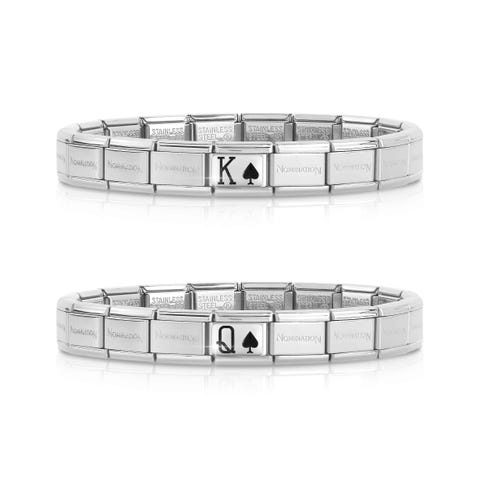 2 Bracelets Composable Classic Roi et Reine Couple de bracelets avec symboles en Émail noir #oneformeoneforyou