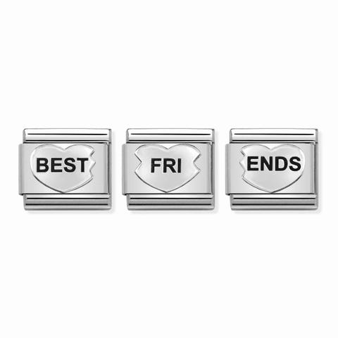 3 Link Composable Classic 3 cuori Migliori Amici Tris di link con Cuore e Scritta. #unoameunoate