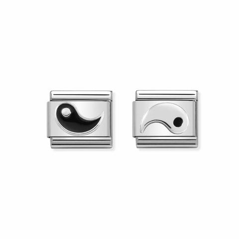 2 Links Composable Classic Yin et Yang Couple de Links avec symboles en Émail noir et Argent #oneformeoneforyou