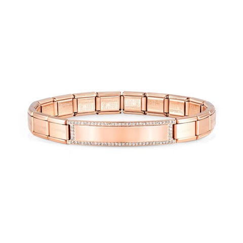 Trendsetter bracelet, Rose with plate Coloured steel bracelet, Engraving plate and CZ