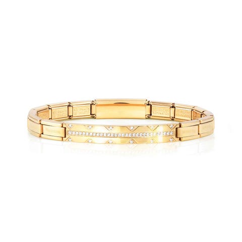 Bracelet Trensetter New York jaune avec pierres Bracelet en acier avec bande centrale zircones blanches