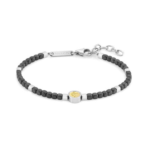 Armband Voyage in Edelstahl mit Marlin Symbol und schwarzem Hämatit Armband in Edelstahl und 750er Gold mit Symbol