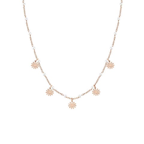 Short Mon Amour Necklace with Flowers Necklace with rose gold plated finishing