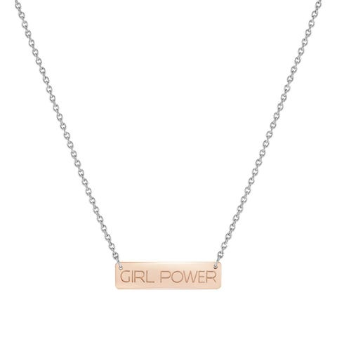 Collana BELLA LA VITA con targa Il Potere delle Ragazze Collana in Acciaio e oro Rosa 375 con targa incisa Il Potere delle Ragazze
