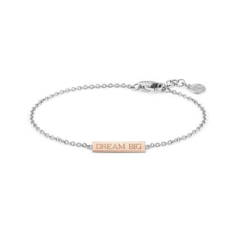 Bracciale BELLA LA VITA con targa Sogna in Grande Bracciale in Acciaio e oro Rosa 375 con targa incisa Sogna in Grande