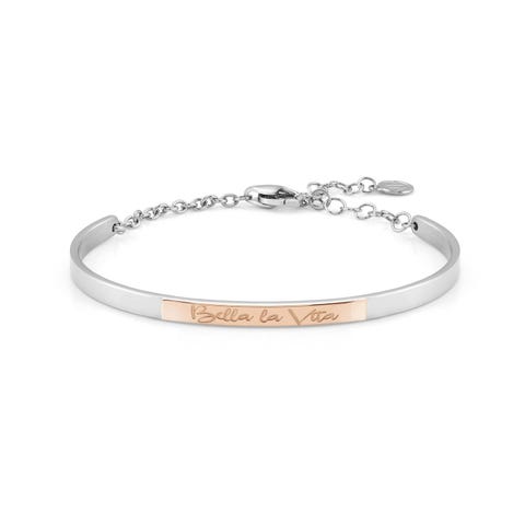 Bracciale Rigido Special Edition con targa Bella la Vita Bracciale in Acciaio e oro Rosa 375 con targa incisa Bella la Vita