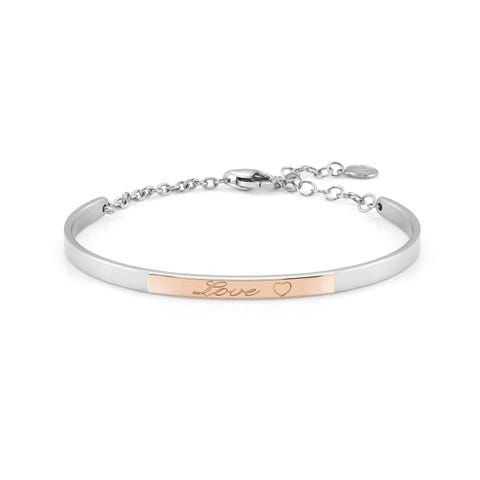 Bracciale Rigido BELLA LA VITA con targa Amore Bracciale in Acciaio e oro Rosa 375 con targa incisa Amore
