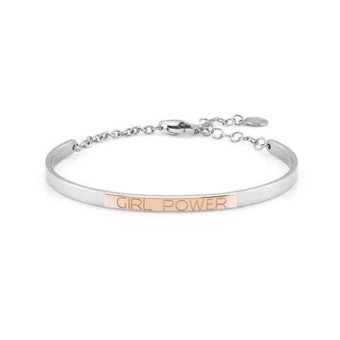 Bracciale Rigido BELLA LA VITA con targa Il Potere delle Ragazze Bracciale in Acciaio e oro Rosa 375 con targa incisa Il Potere delle Ragazze