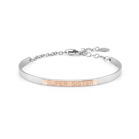 Bracciale Rigido BELLA LA VITA con targa Sorella Super Bracciale in Acciaio e oro Rosa 375 con targa incisa Sorella Super
