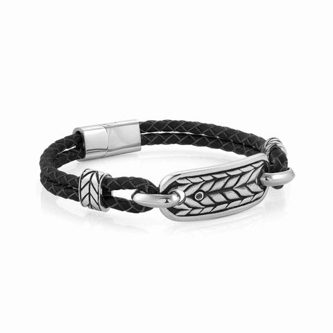 InstinctStyle Marina Leather Bracelet with Braid symbol Vintage-effect bracelet