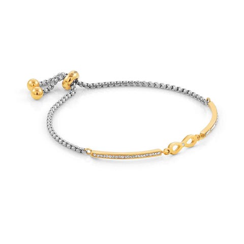 Milleluci bracelet, Golden PVD, Infinity Bracelet with Cubic Zirconia and white crystals