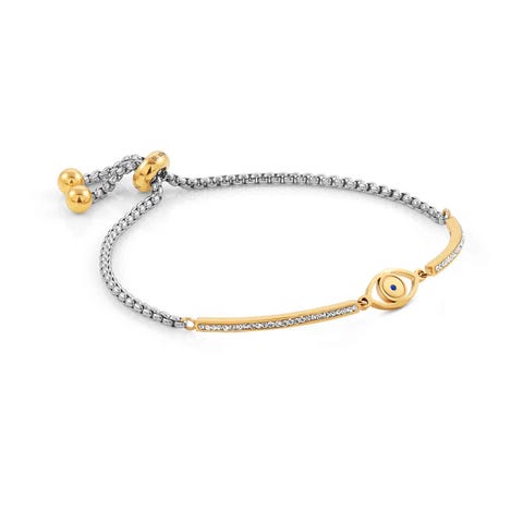 Milleluci bracelet, Golden PVD, Greek Eye Stainless steel bracelet with white crystals