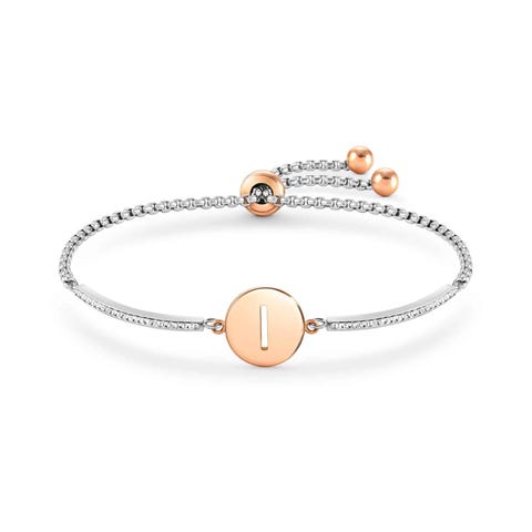 Milleluci bracelet, Letter I in Stainless Steel Bracelet in stainless steel with crystals