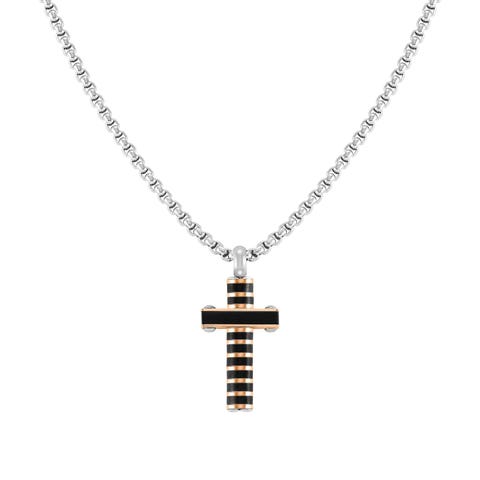 Collier Strong Diamond Croix Noire Collieren  acier anallergique